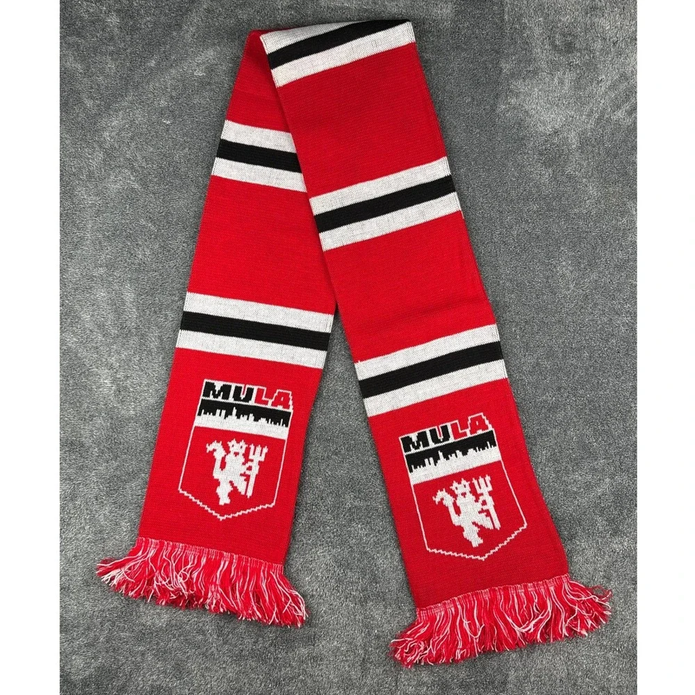 Ruffneck Scarve Manchester United MULA Soccer Scarf Red White Black Striped Knit